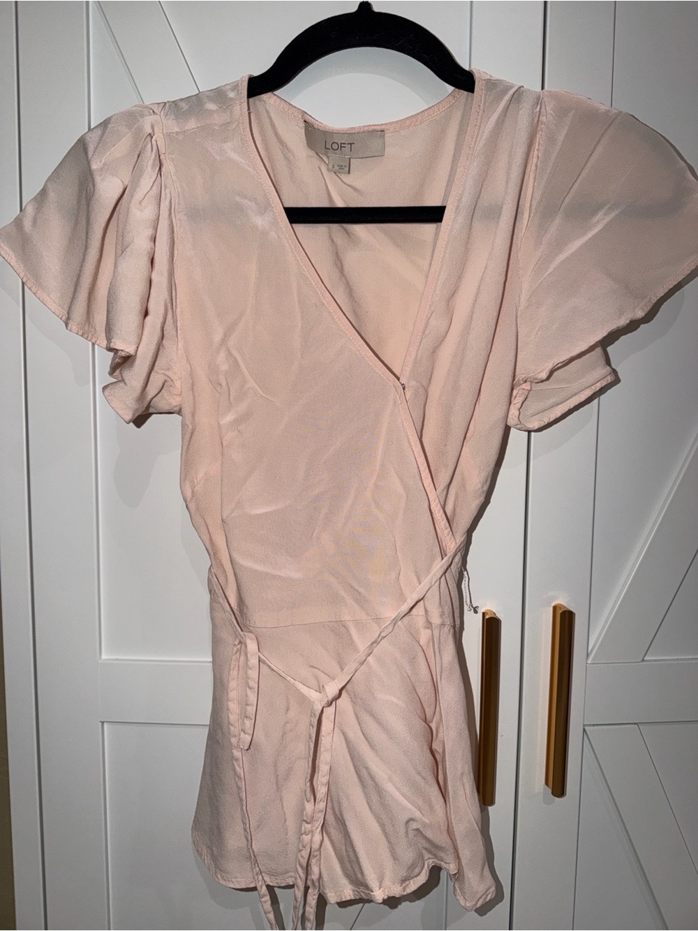 LOFT Light Pink Wrap Top with Flutter Sleeves